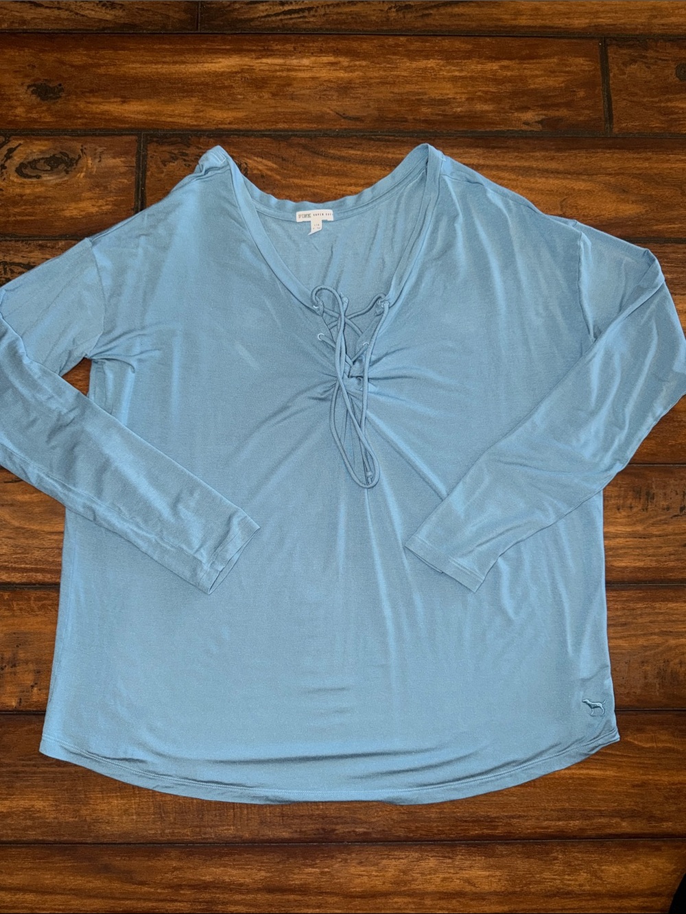 PINK Victoria's Secret Like New Suoer Soft Blue Lace-Up Long Sleeve Tee